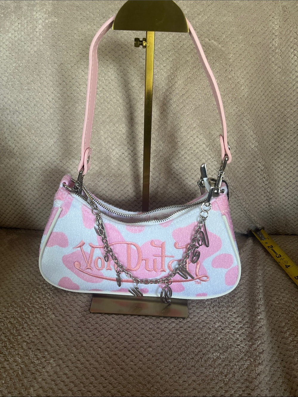 Von Dutch Pink & White Cowprint Mini Shoulder Bag New Without Tags